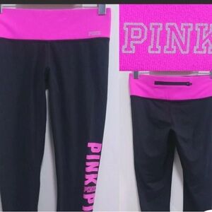 PINK Victoria's Secret Black Leggings with Pink Waistband